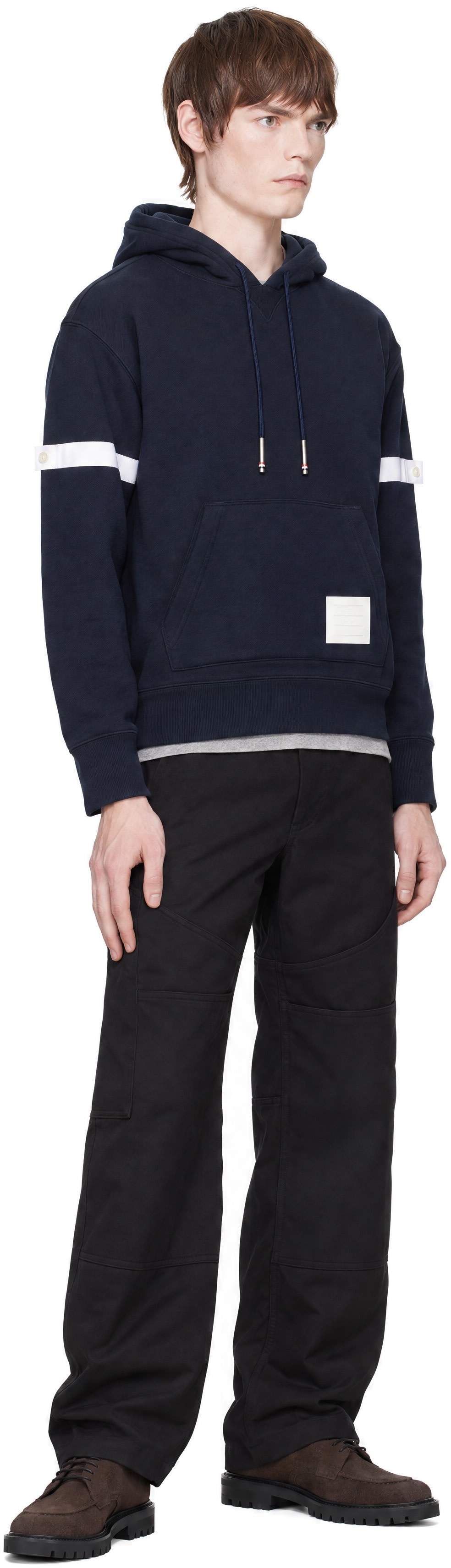 Thom Browne - Navy Loopback Jersey Armband Oversized Hoodie