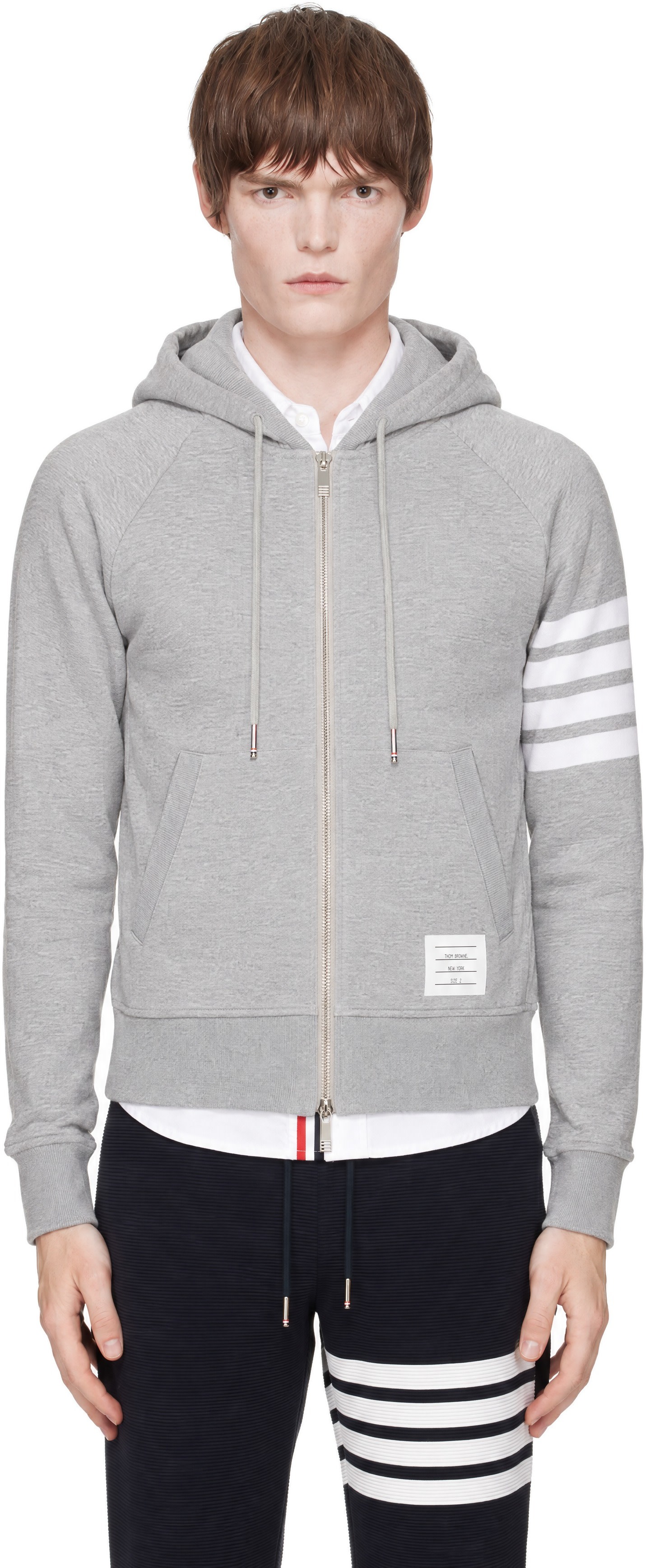 Thom Browne - Gray Classic Loopback 4-Bar Zip-Up Hoodie