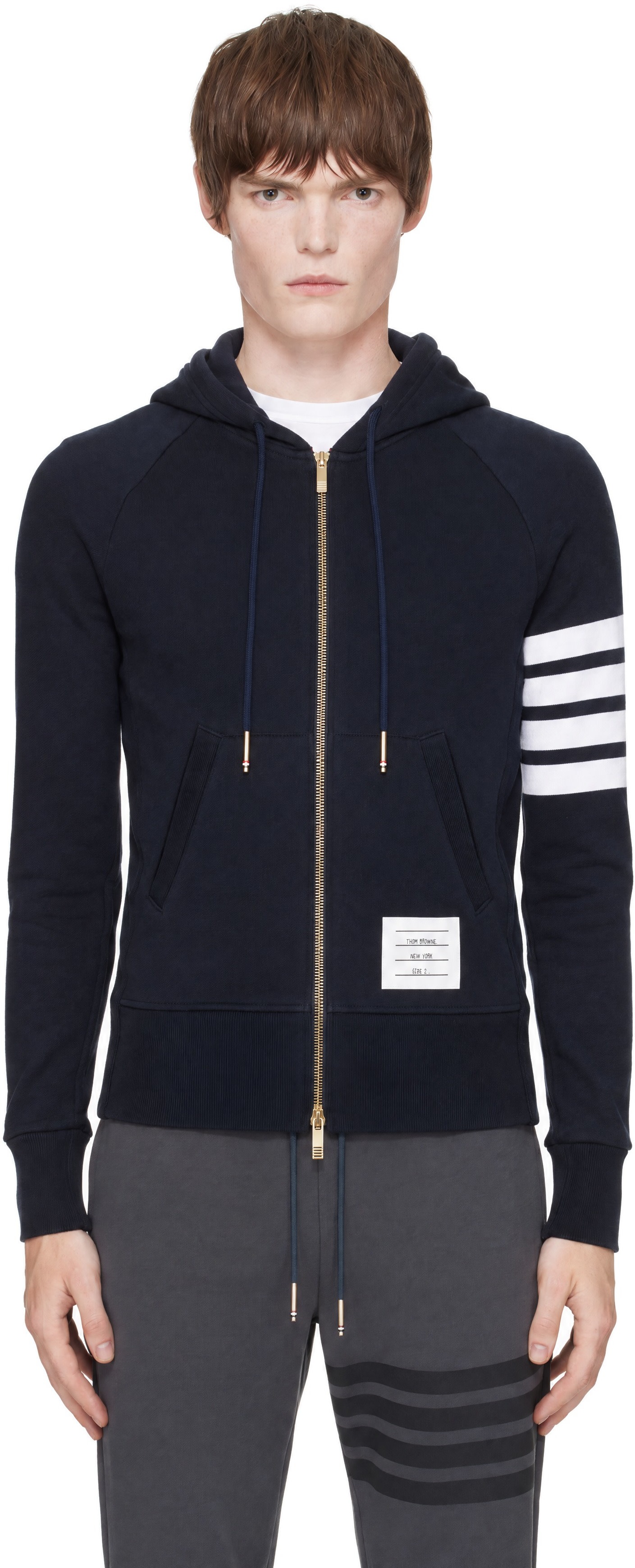 Thom Browne - Navy Classic Loopback 4-Bar Zip-Up Hoodie