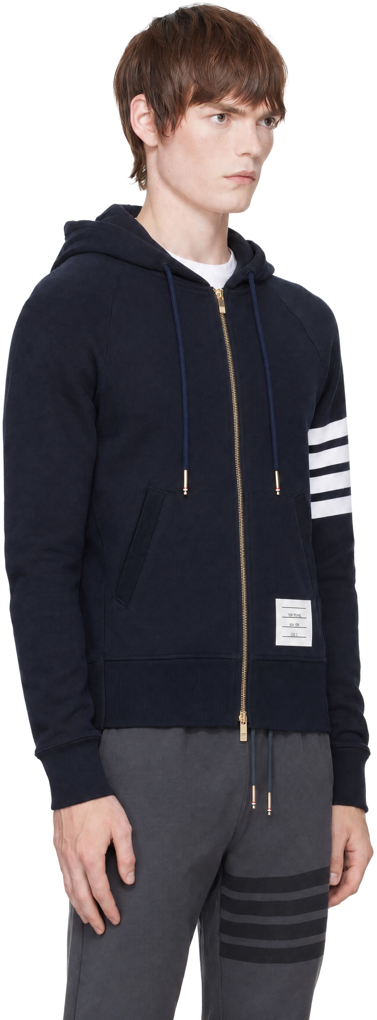 Thom Browne - Navy Classic Loopback 4-Bar Zip-Up Hoodie