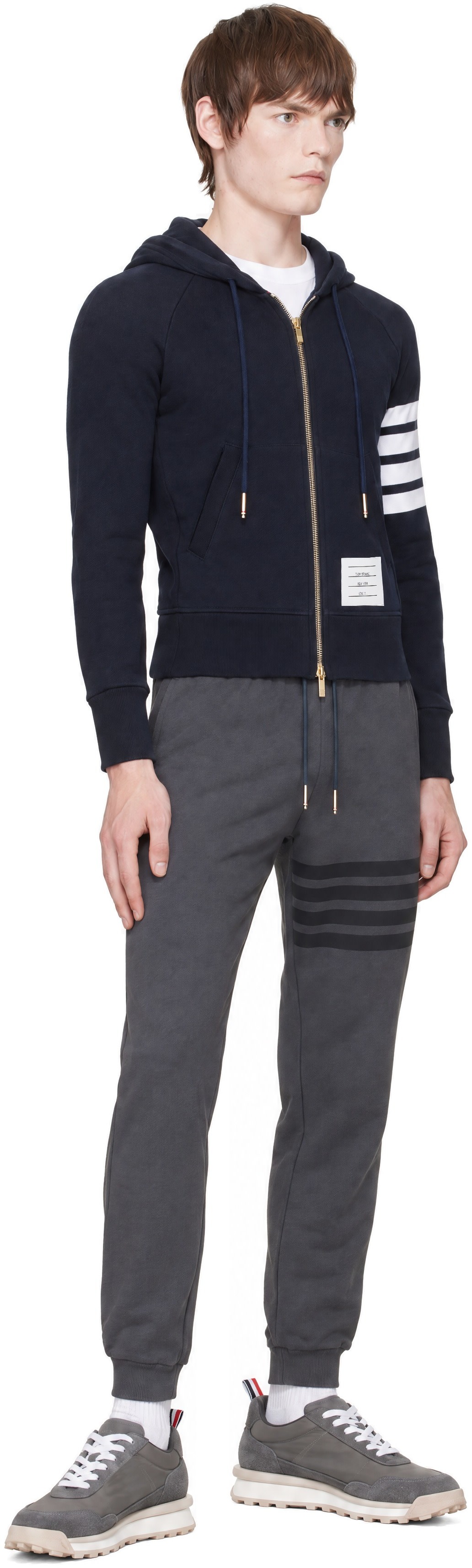 Thom Browne - Navy Classic Loopback 4-Bar Zip-Up Hoodie