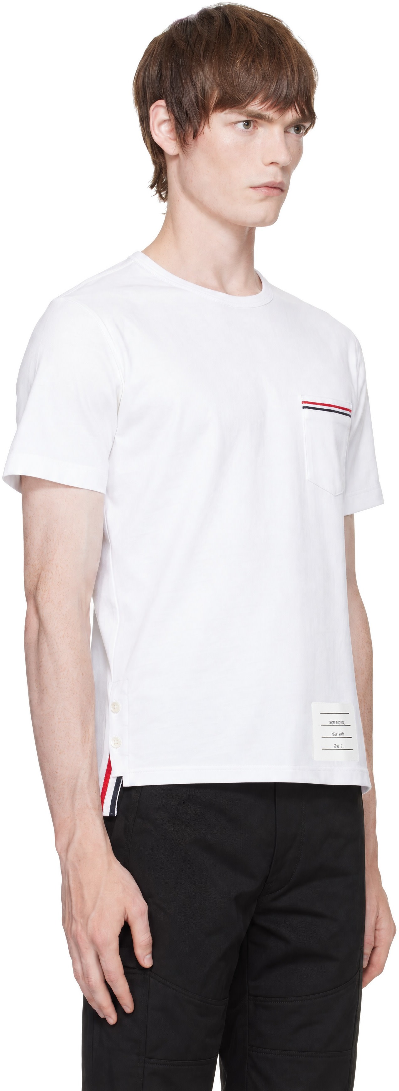 Thom Browne: ホワイト Jersey RWB ストライプ ポケットTシャツ