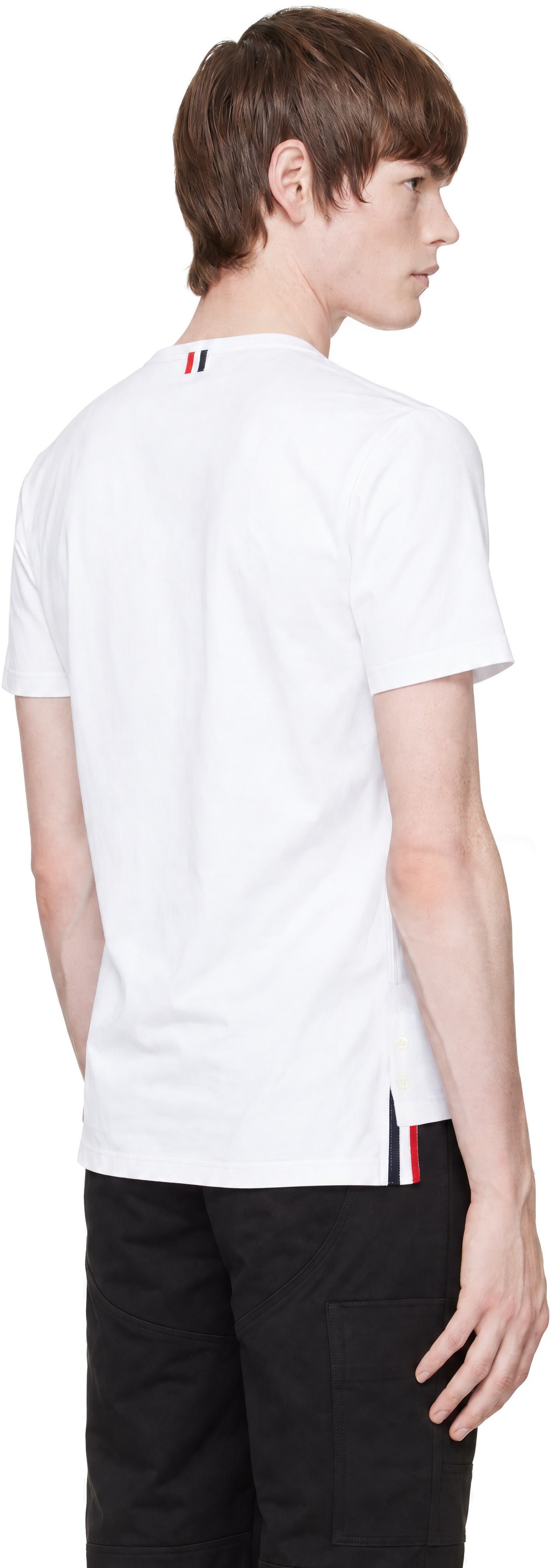 Thom Browne: ホワイト Jersey RWB ストライプ ポケットTシャツ