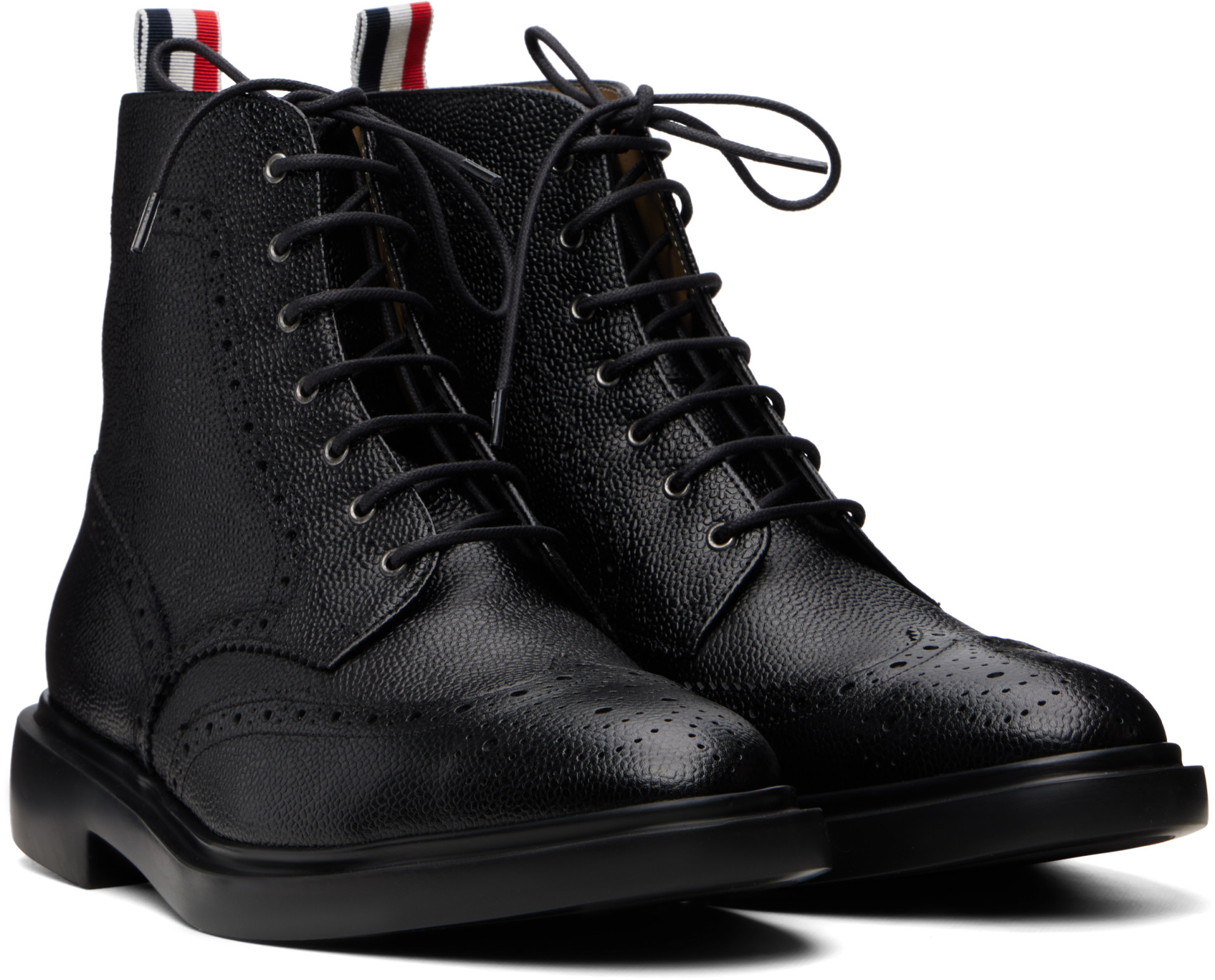 Thom Browne - Black Pebble Grain Leather Wingtip Boots