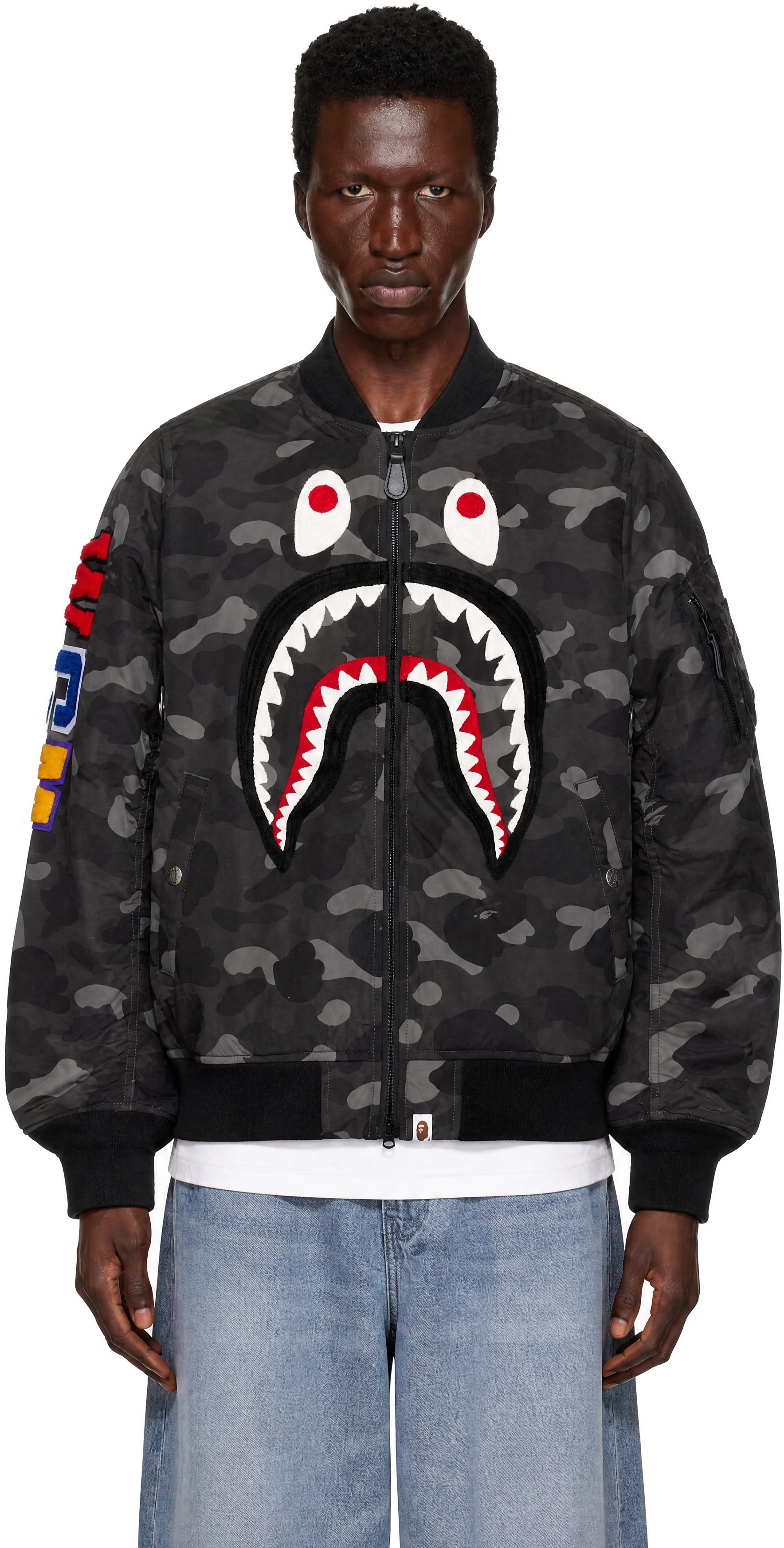 BAPE - グレー Color Camo Shark MA-1 ボンバージャケット