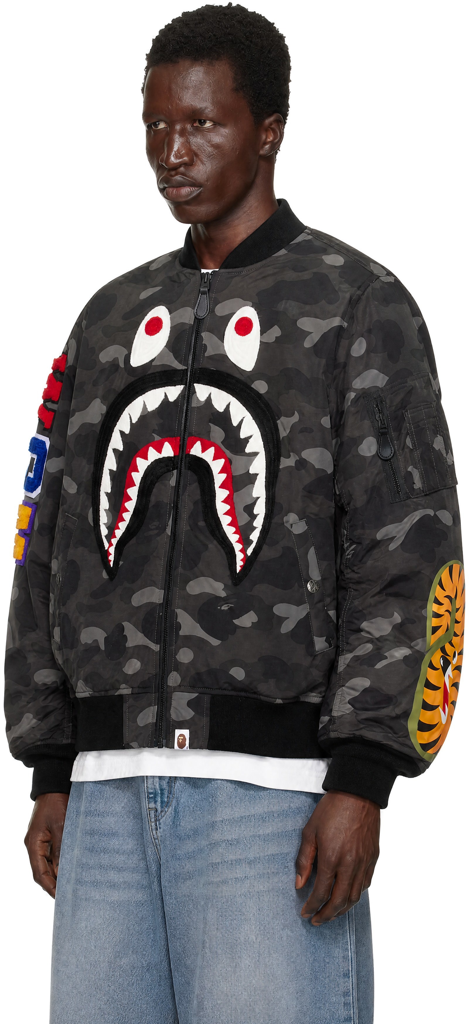 BAPE - グレー Color Camo Shark MA-1 ボンバージャケット