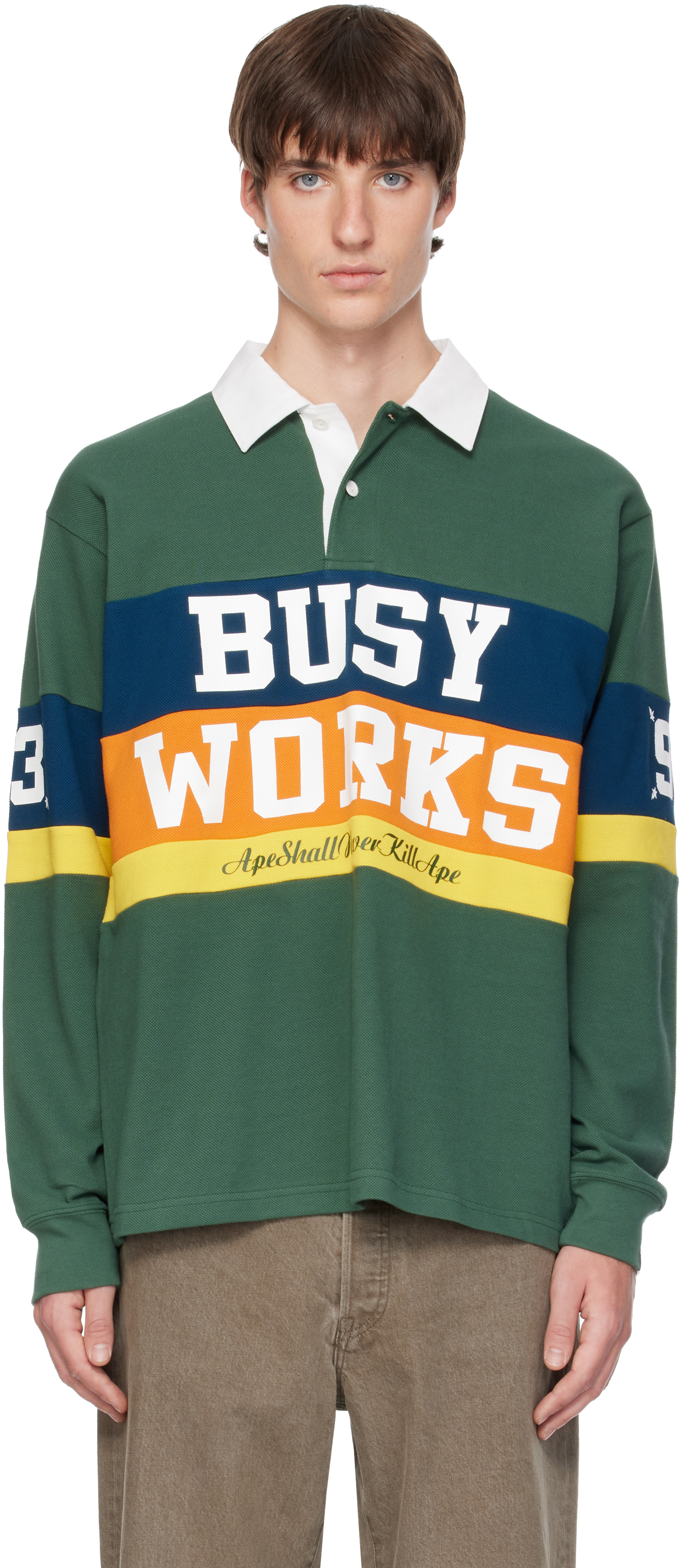 BAPE - Green Striped Rugby polo