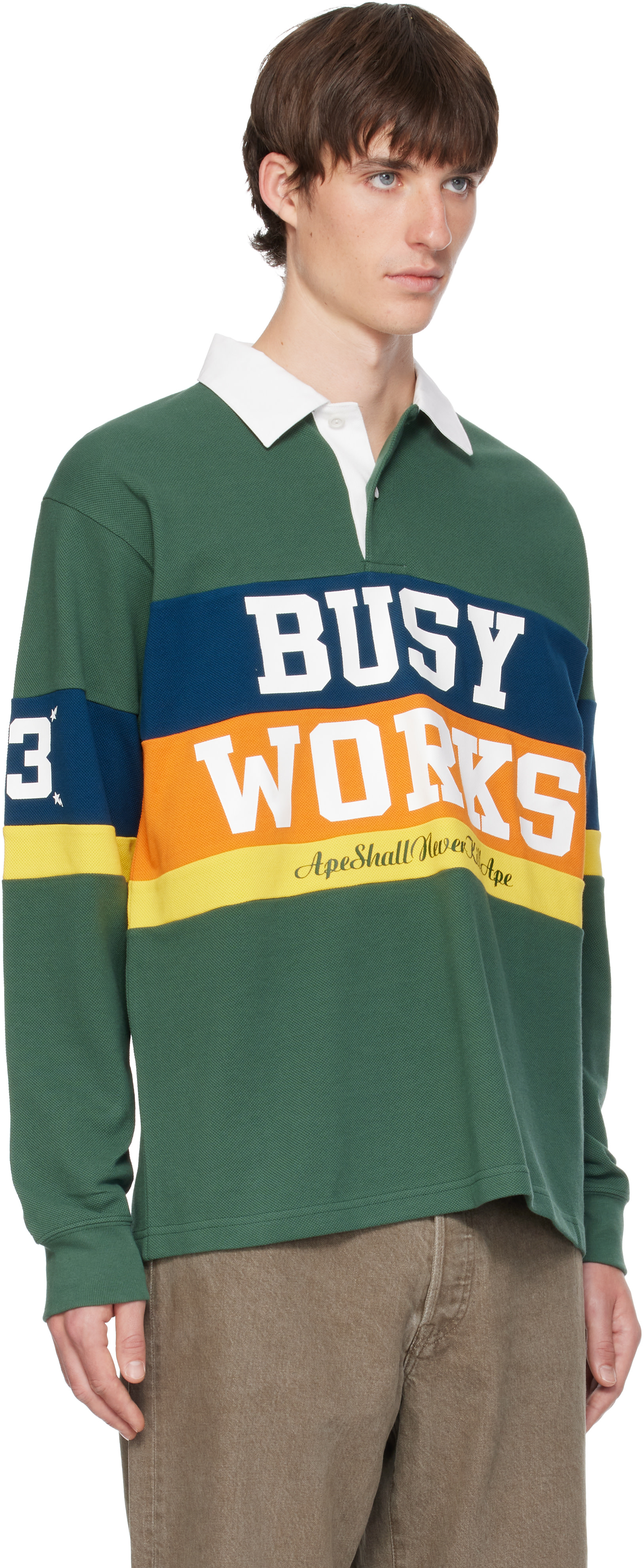 BAPE - Green Striped Rugby polo