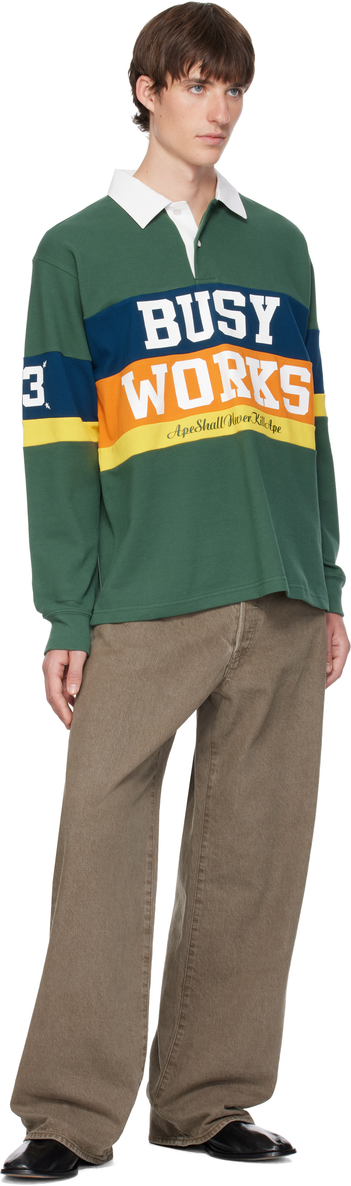 BAPE - Green Striped Rugby polo