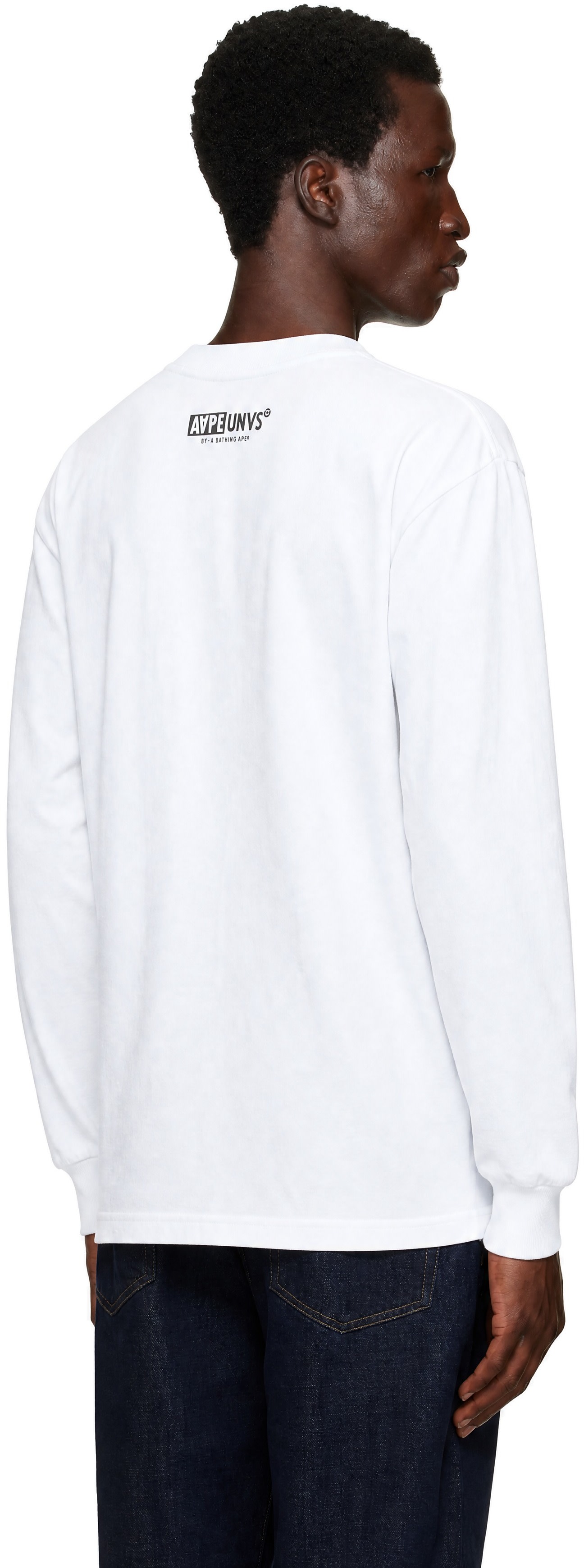 AAPE by A Bathing Ape: White 'AAPEUNVS' Moonface Long Sleeve T
