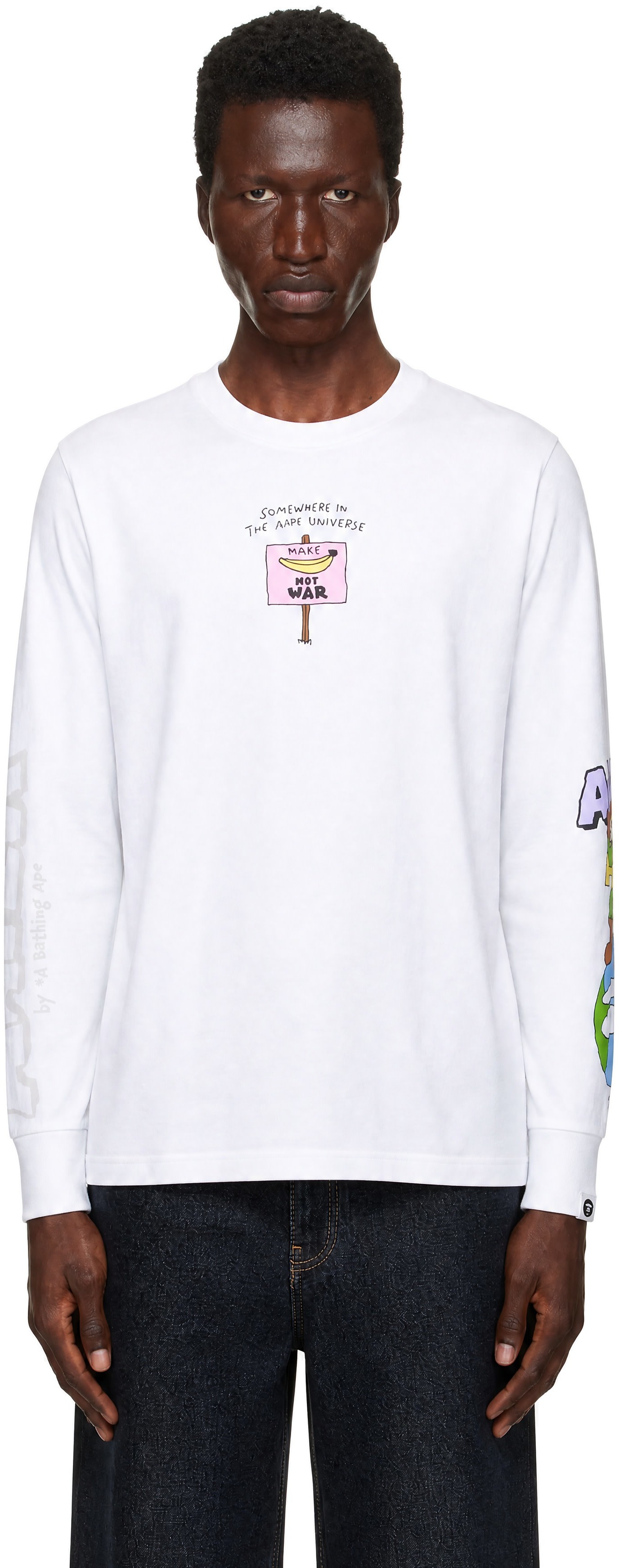 AAPE by A Bathing Ape - White 'AAPER' Long Sleeve T-shirt