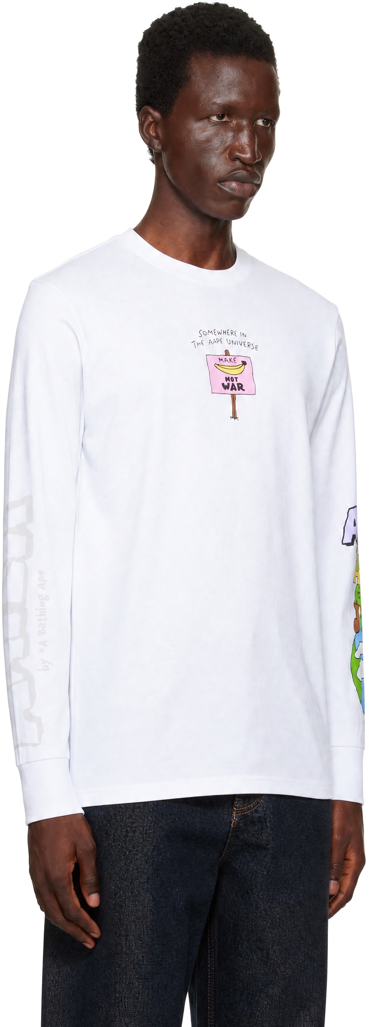 AAPE by A Bathing Ape - White 'AAPER' Long Sleeve T-shirt