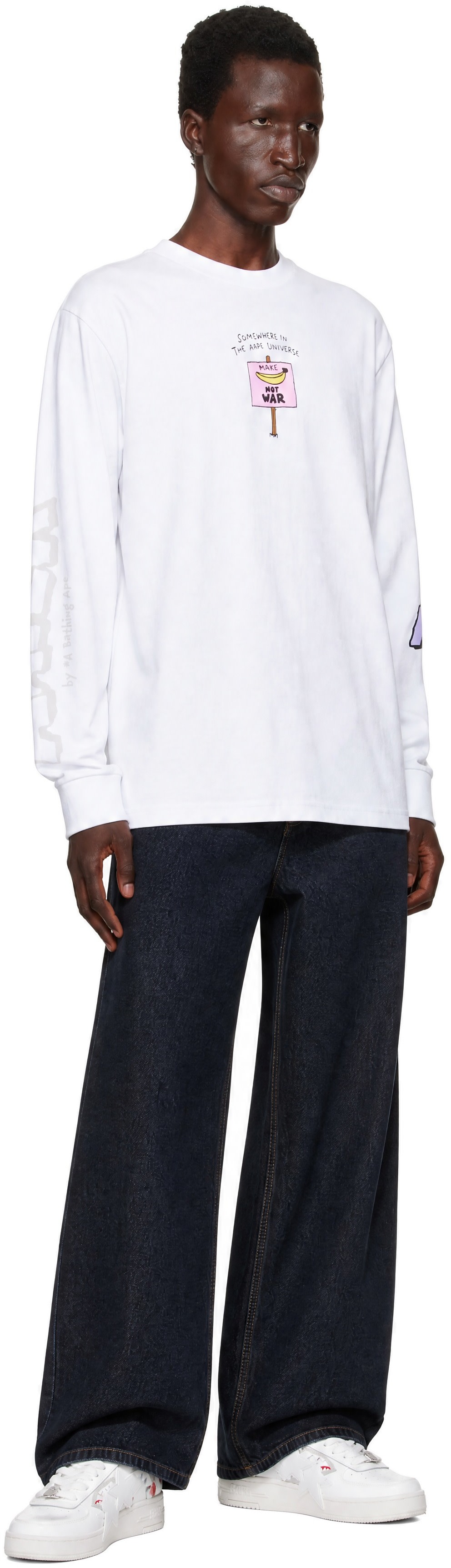 AAPE by A Bathing Ape - White 'AAPER' Long Sleeve T-shirt