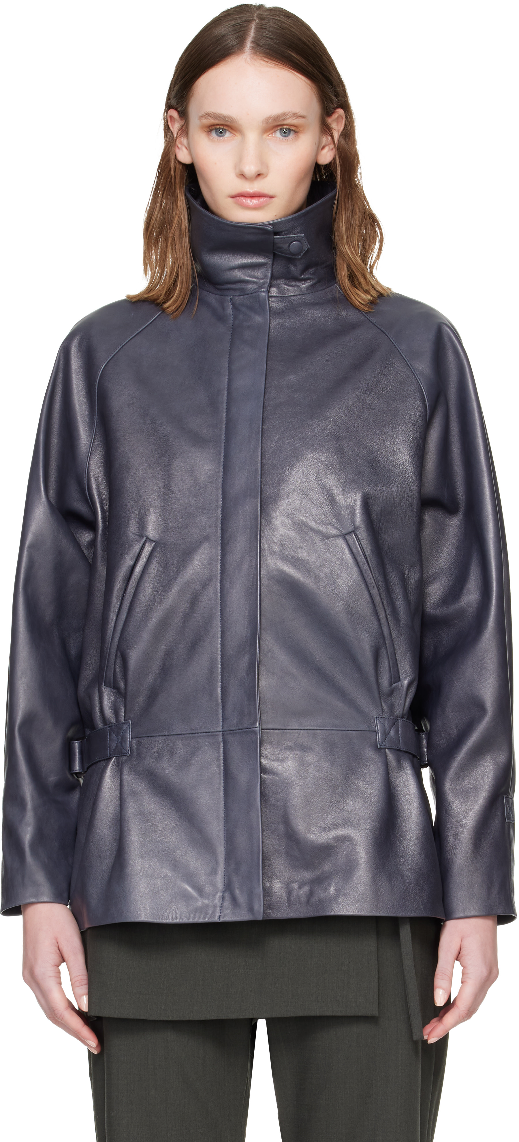 Paloma Wool: Navy Llança Leather Jacket | SSENSE