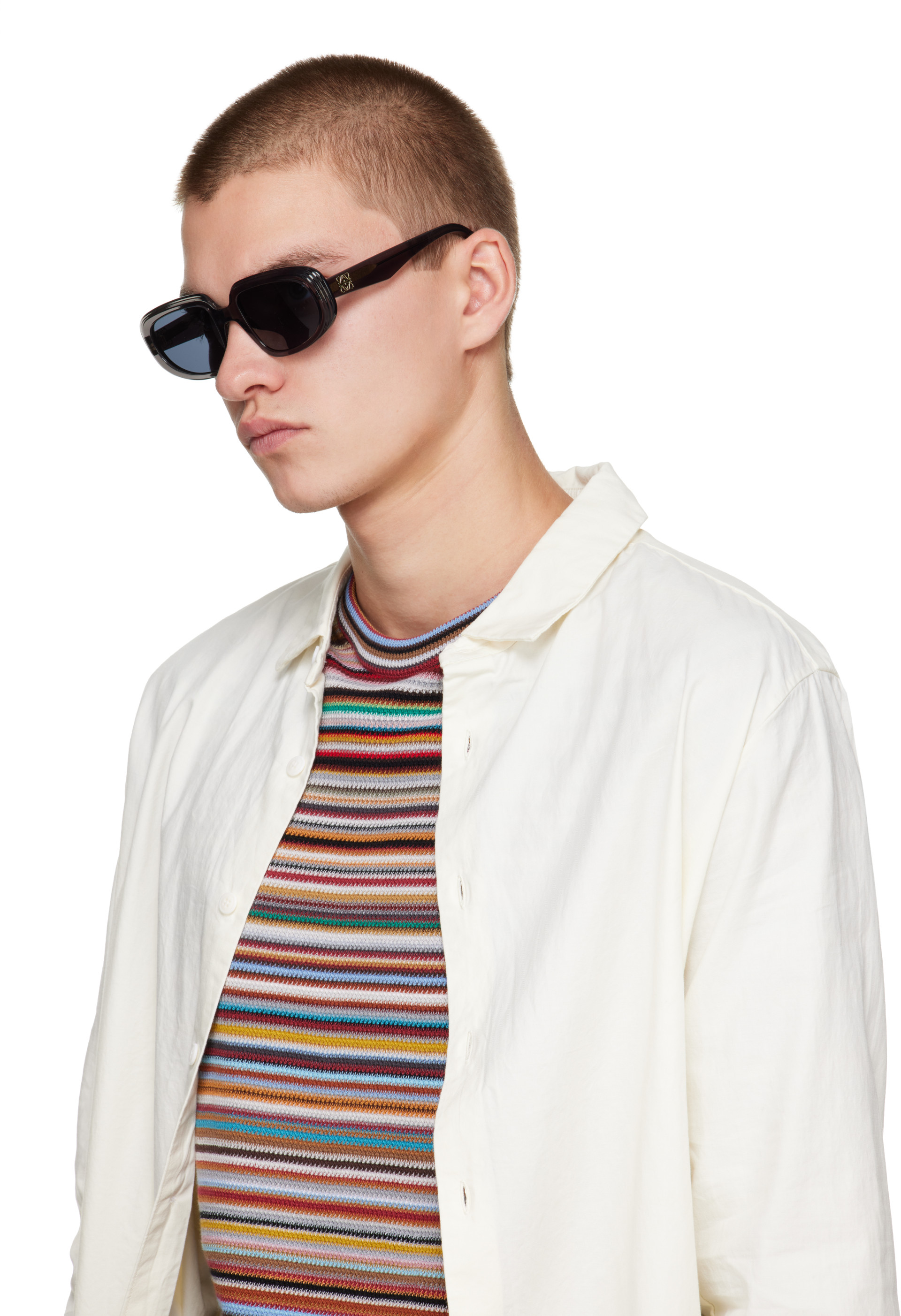 LOEWE - Gray Rectangular Anagram Sunglasses