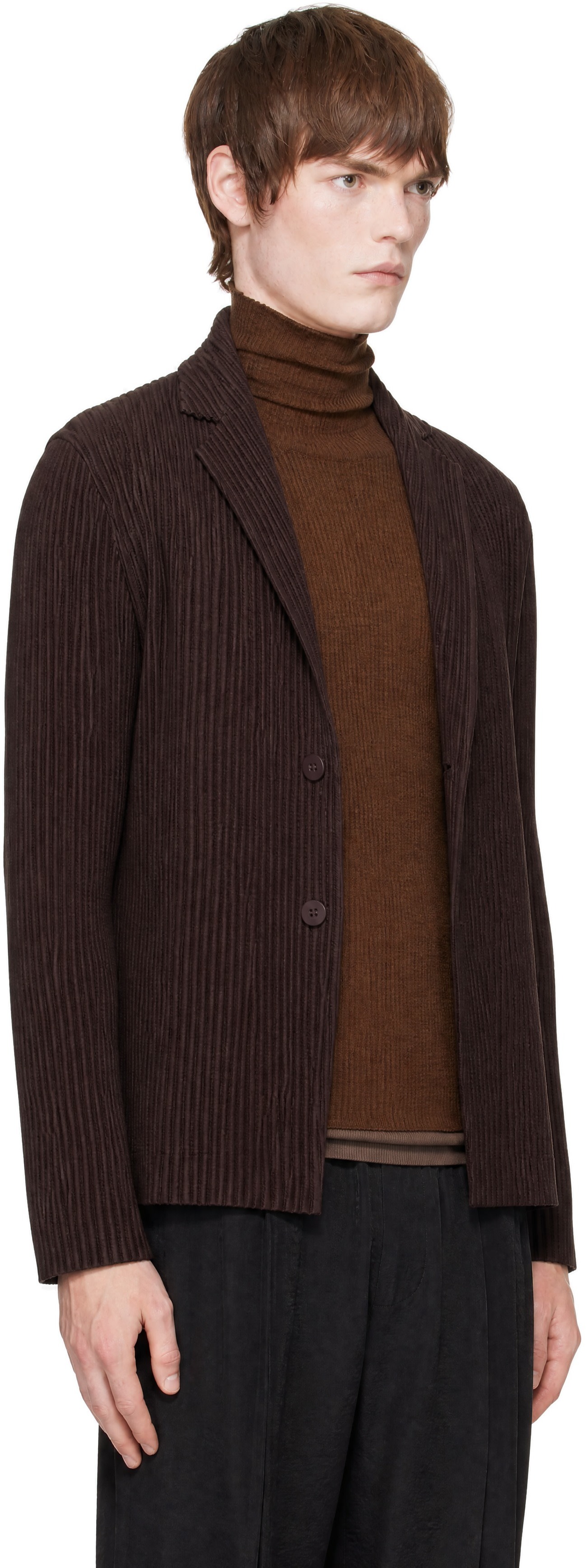 HOMME PLISSÉ ISSEY MIYAKE: Brown October Kersey Pleats Jacket | SSENSE