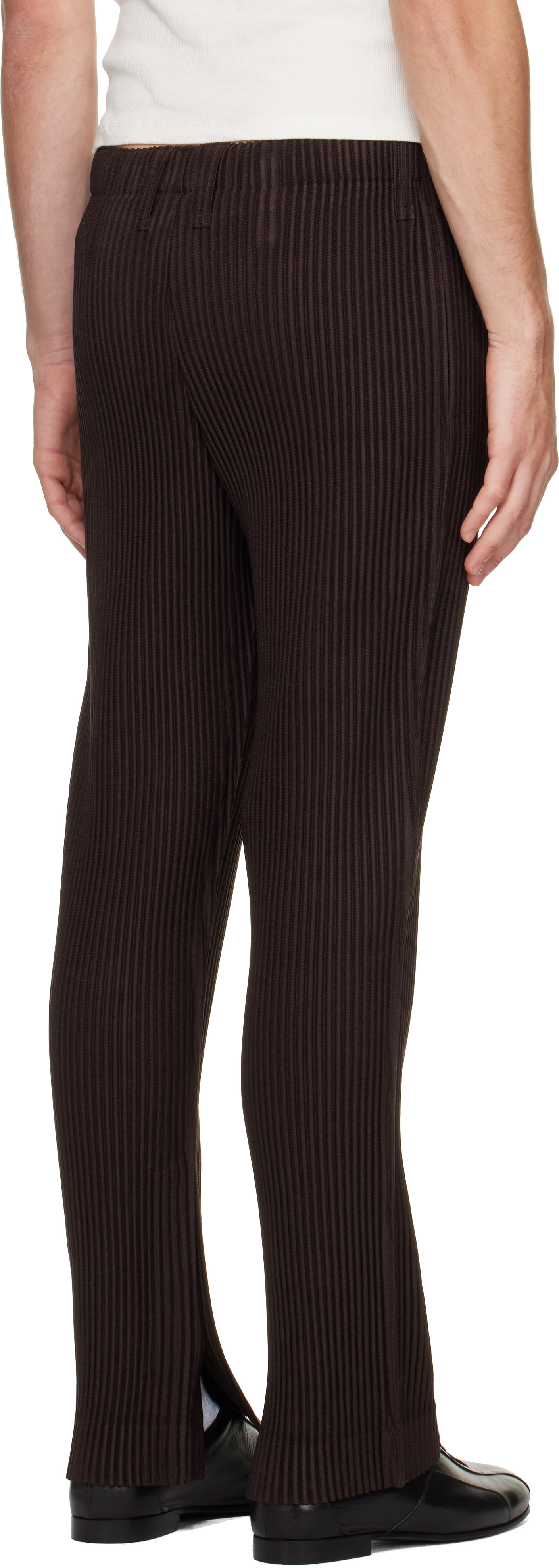 HOMME PLISSE ISSEY MIYAKE コンプリート トラウザーズ HOMME PLISSÉ ISSEY MIYAKE: Brown Kersey Pleats Trousers | SSENSE