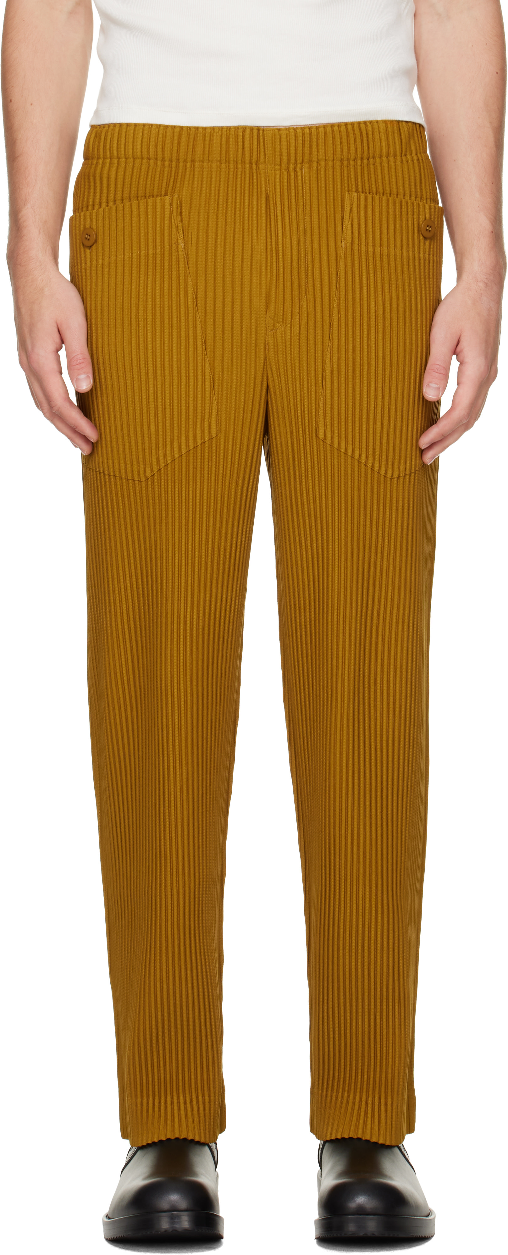 HOMME PLISSE ISSEY MIYAKE パンツ　オムプリッセ HOMME PLISSÉ ISSEY MIYAKE: Yellow Monthly Colors October Trousers