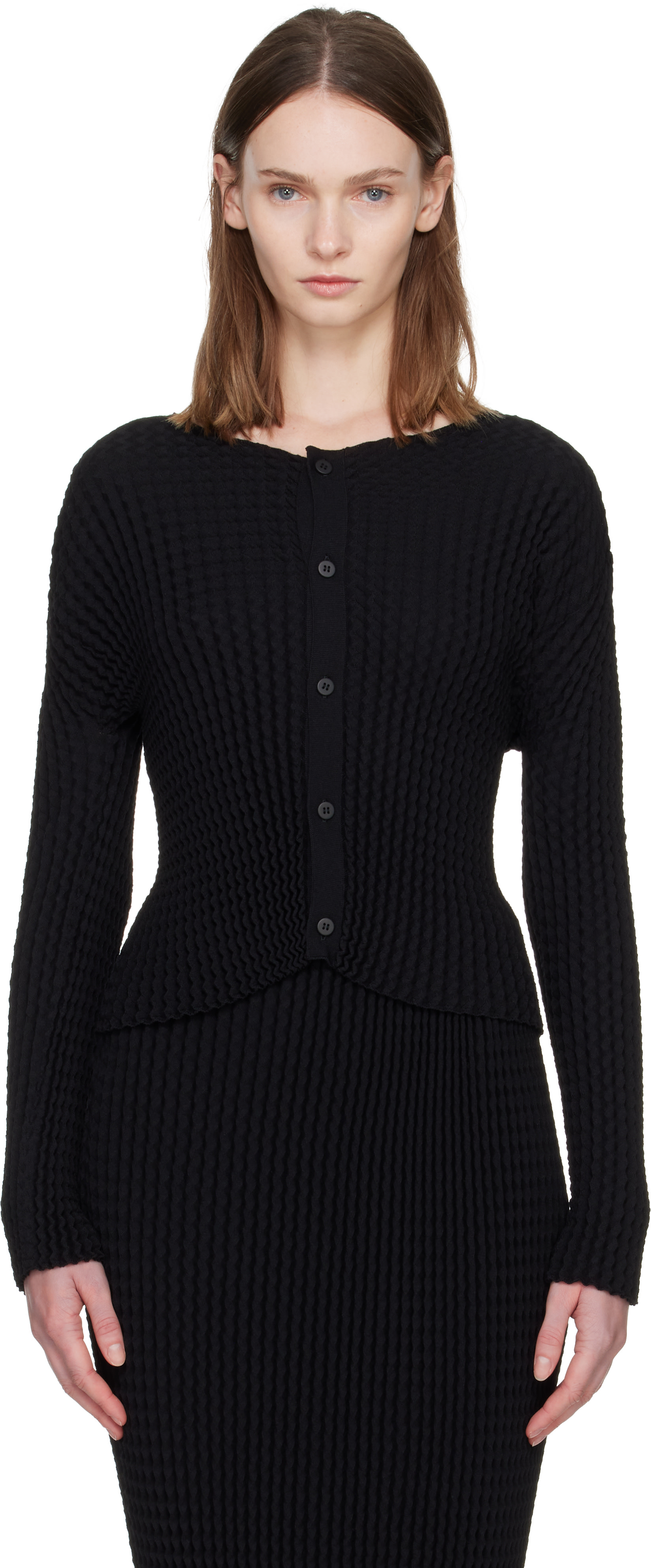 ISSEY MIYAKE: Black Spongy Cardigan | SSENSE Canada