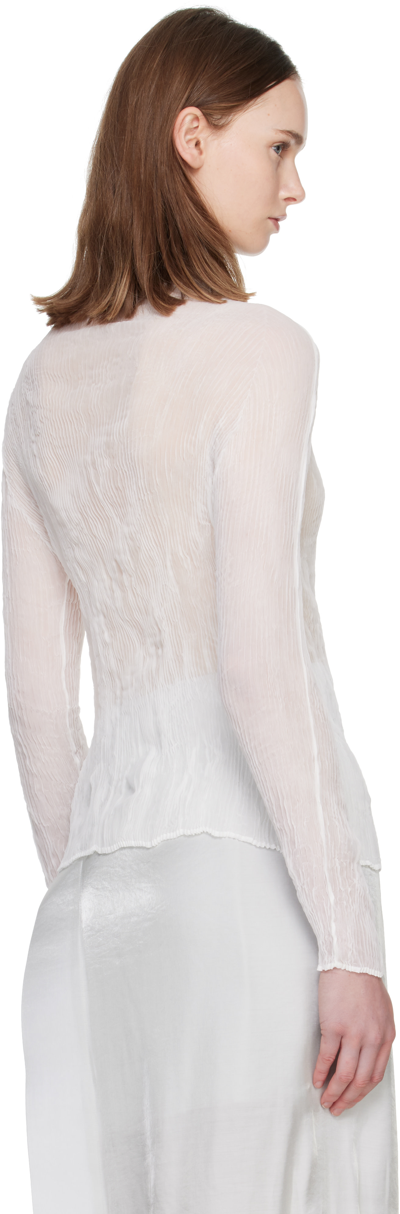 ISSEY MIYAKE: White Chiffon Twist Top | SSENSE Canada