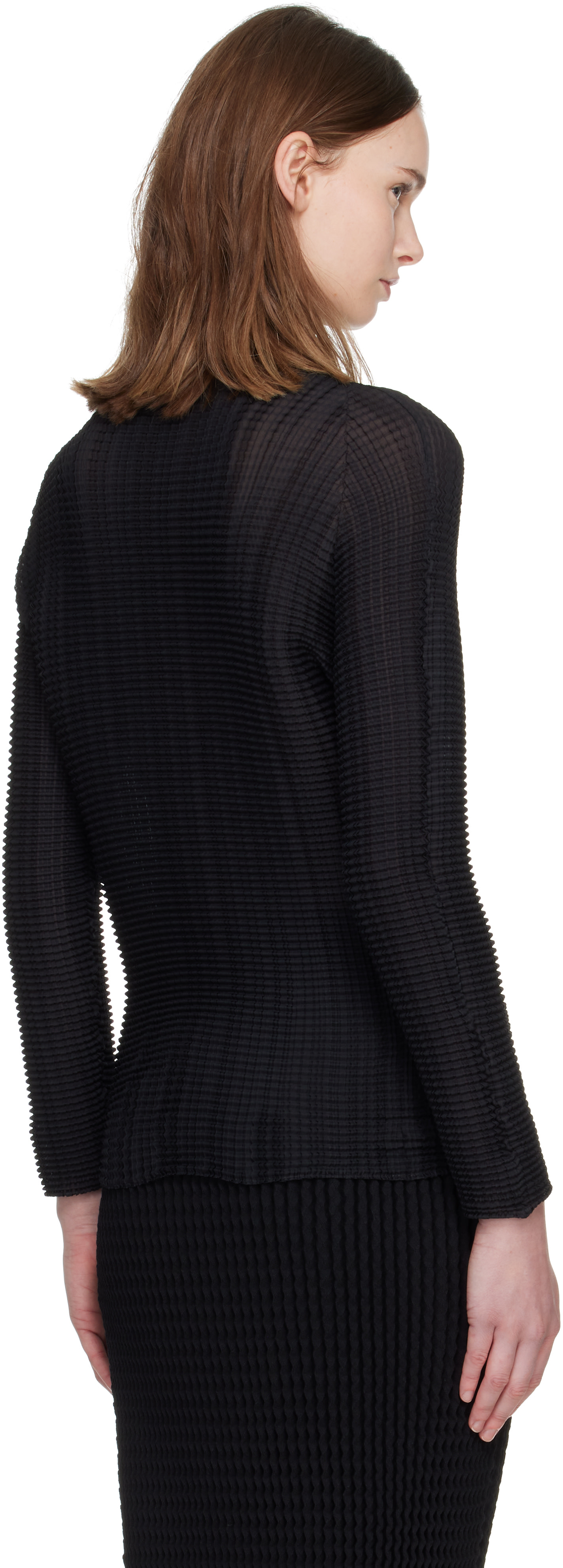 ISSEY MIYAKE: Black Wooly Pleats Top | SSENSE