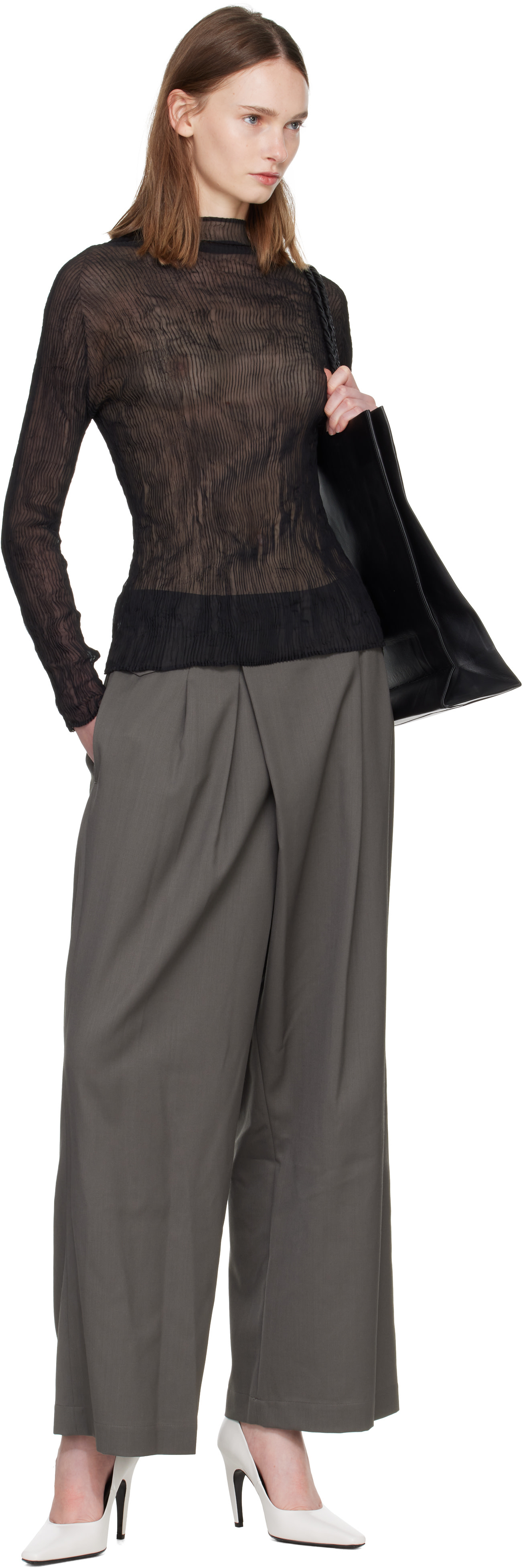 ISSEY MIYAKE: Black Chiffon Twist Top | SSENSE Canada