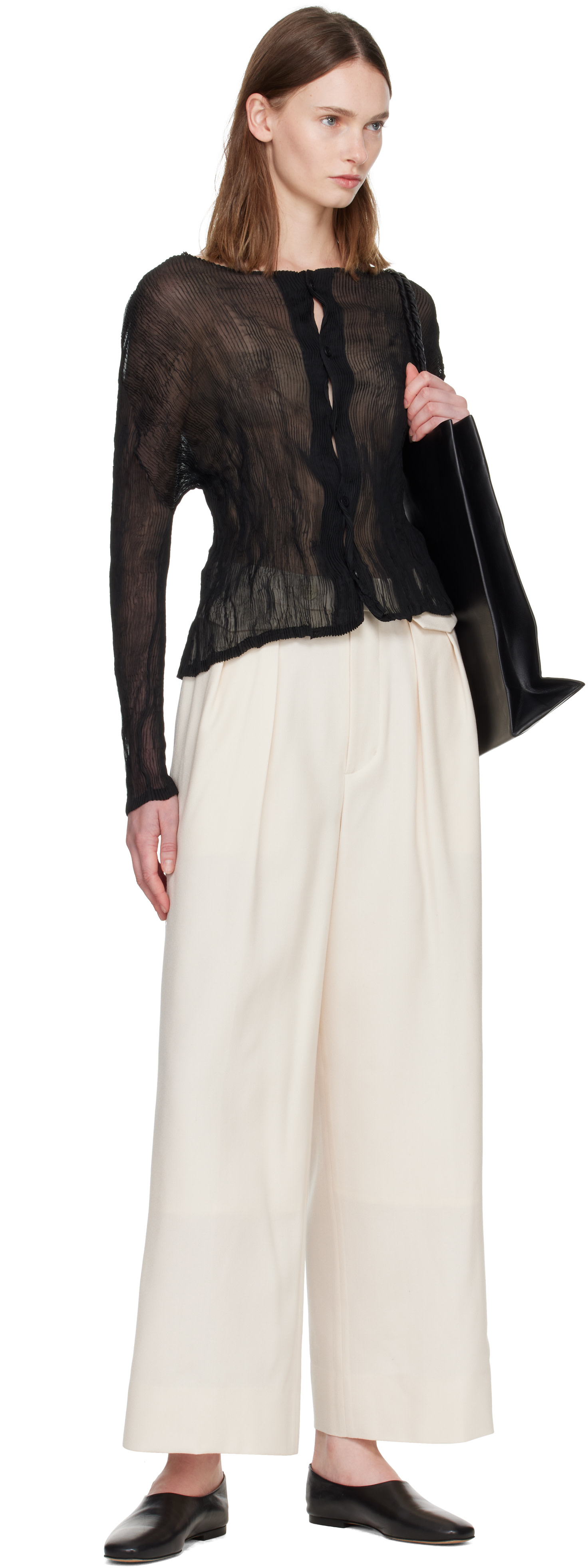 ISSEY MIYAKE: Black Chiffon Twist Shirt | SSENSE Canada