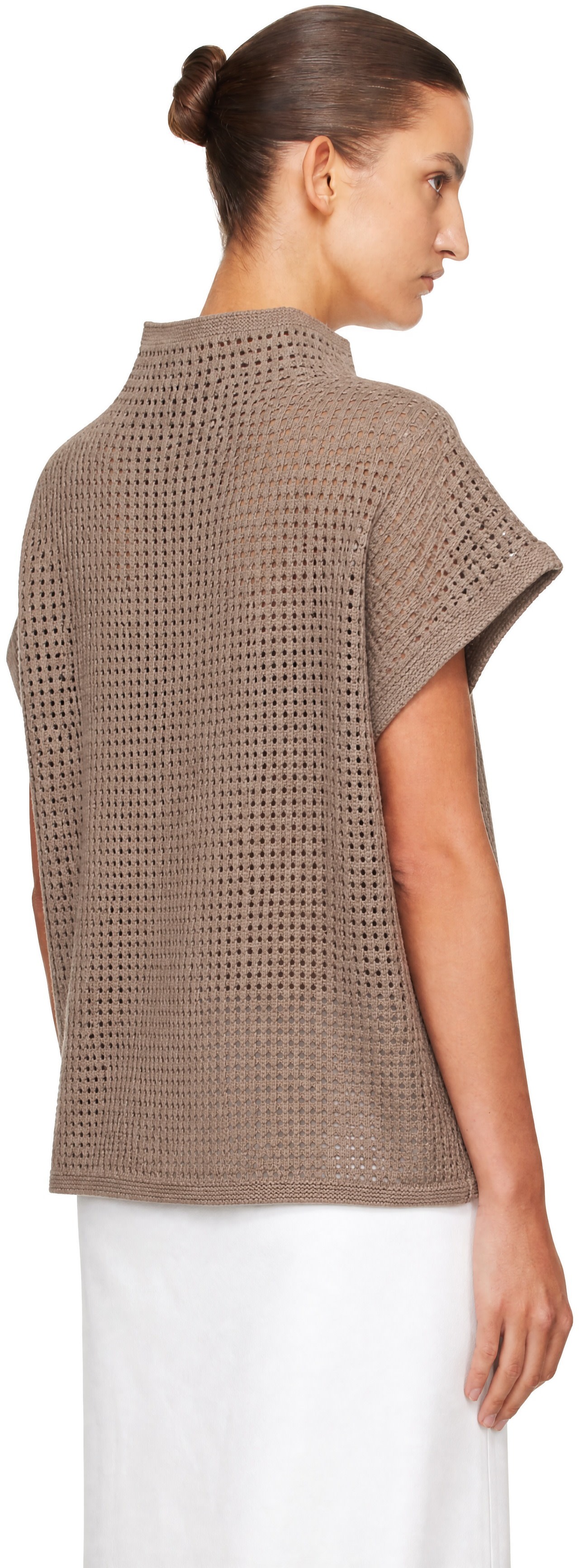 PLEATS PLEASE ISSEY MIYAKE: Taupe Dot Knit Top | SSENSE