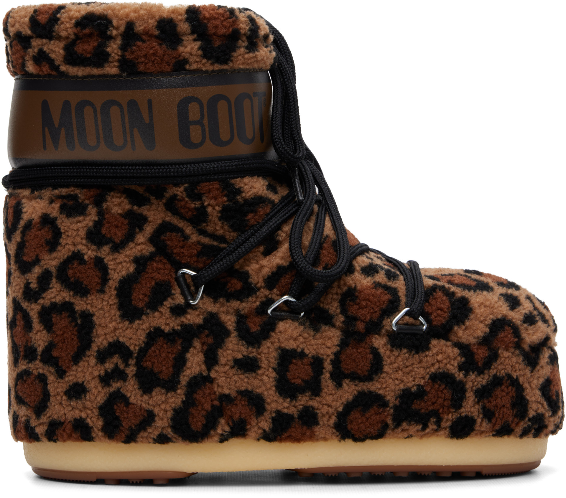 Moon Boot - Bottines Icon brunes en molleton à motif léopard