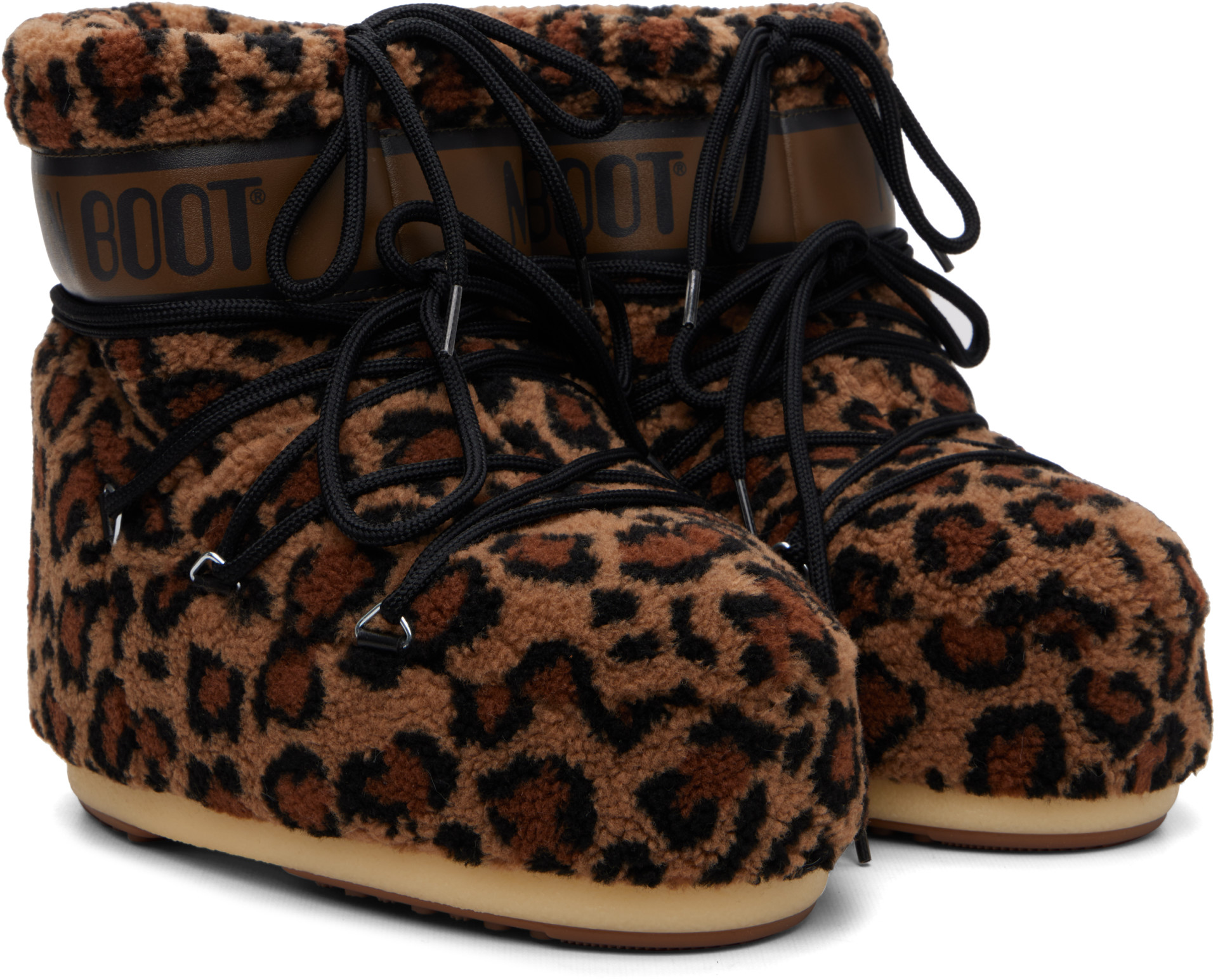 Moon Boot - Bottines Icon brunes en molleton à motif léopard