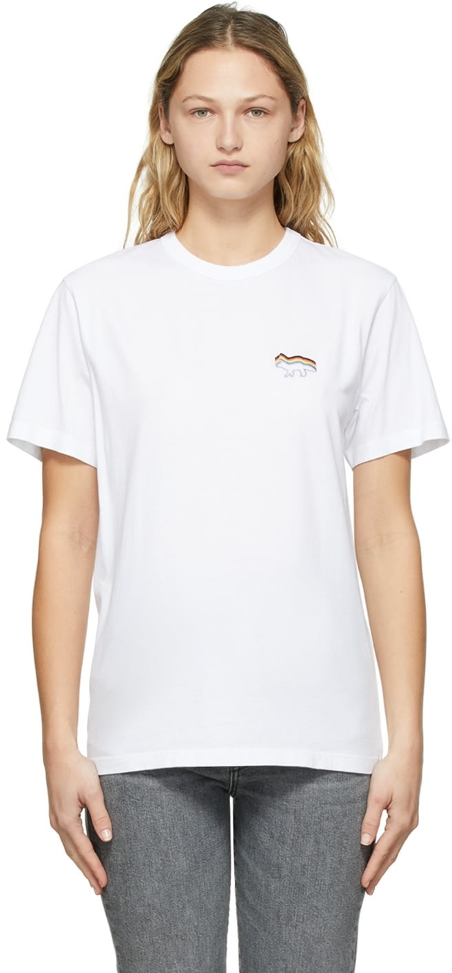 MAISON KITSUNÉ 白色 Trevor Project 聯名 Rainbow Fox Classic T 恤