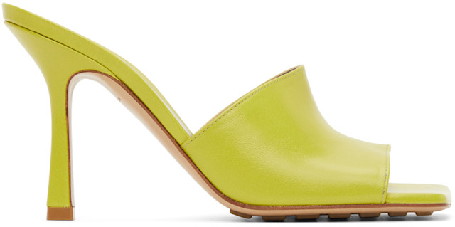 Bottega Veneta: Green Stretch Heeled Sandals | SSENSE