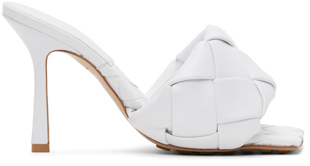 Bottega Veneta: White Intrecciato Lido Heeled Sandals | SSENSE