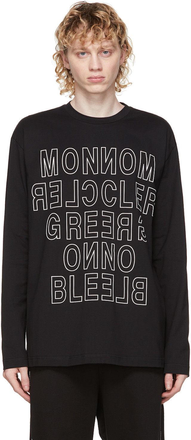 Moncler Grenoble: ブラック ロゴ ロング スリーブ T シャツ | SSENSE 日本
