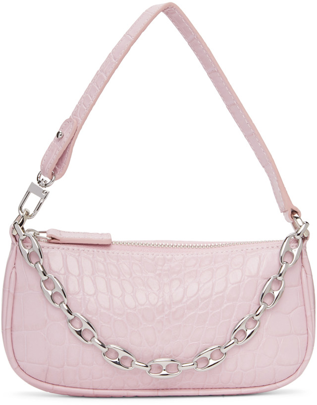 BY FAR: Pink Croc Mini Rachel Bag | SSENSE