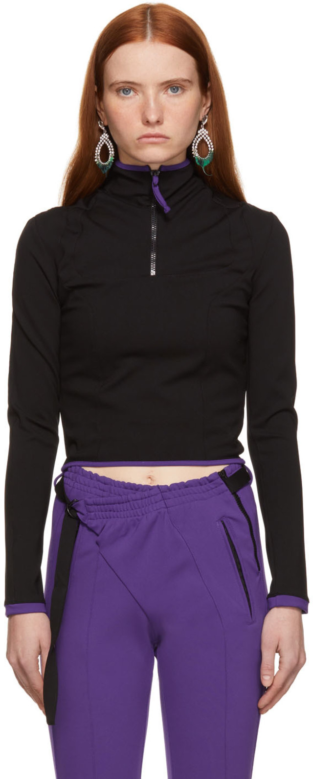 Ottolinger: Black Half Zip-Up Turtleneck | SSENSE Canada