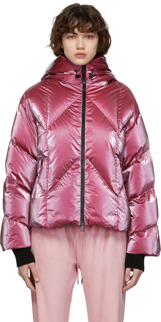 MONCLER ピンク フリルジャケット Moncler: ピンク シェブロン Frele ダウン ジャケット | SSENSE 日本