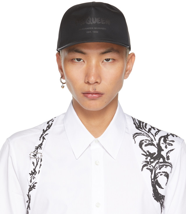 McQueen: Black Graffiti Cap | SSENSE