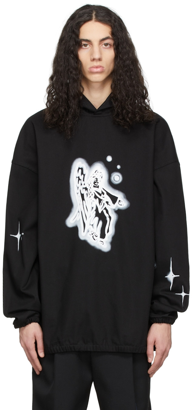We11done: Black Denim Hoodie | SSENSE