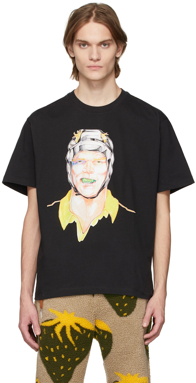 JW Anderson: ブラック Pol Anglada Rugby プリントTシャツ | SSENSE 日本