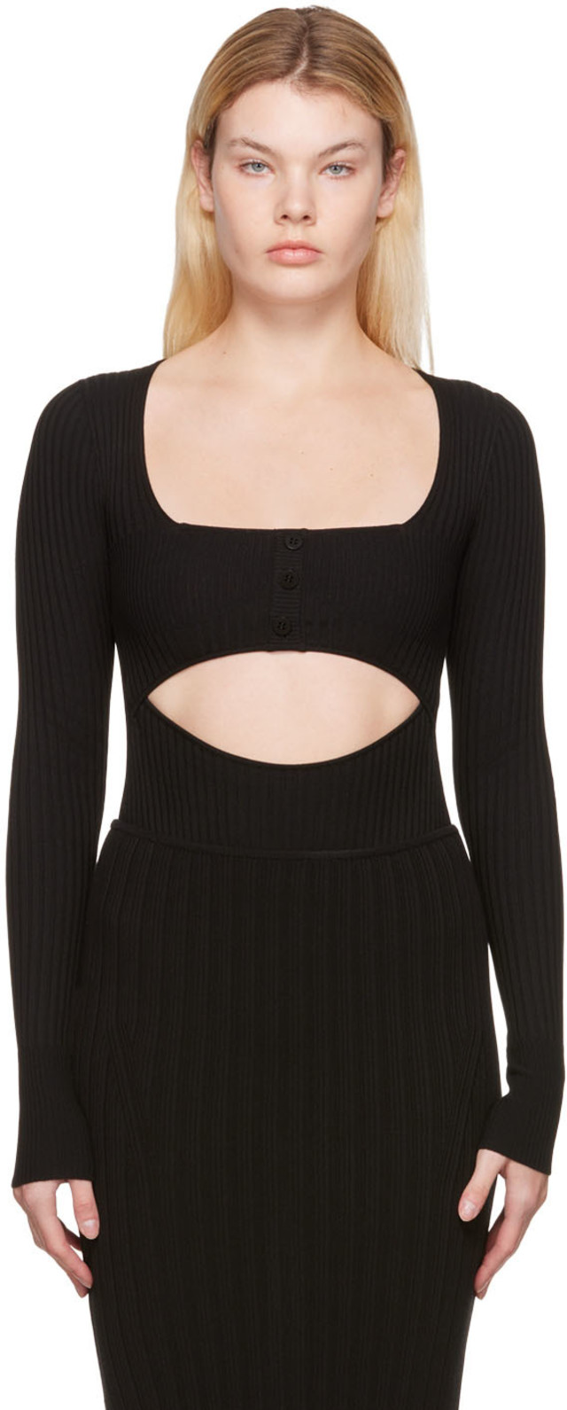 ANDREĀDAMO: Black Cut-Out Bodysuit | SSENSE Canada