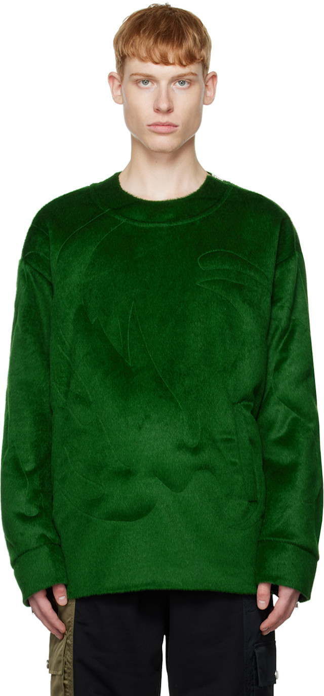 Feng Chen Wang: Green & Black Paneled Down Sweatshirt | SSENSE Canada