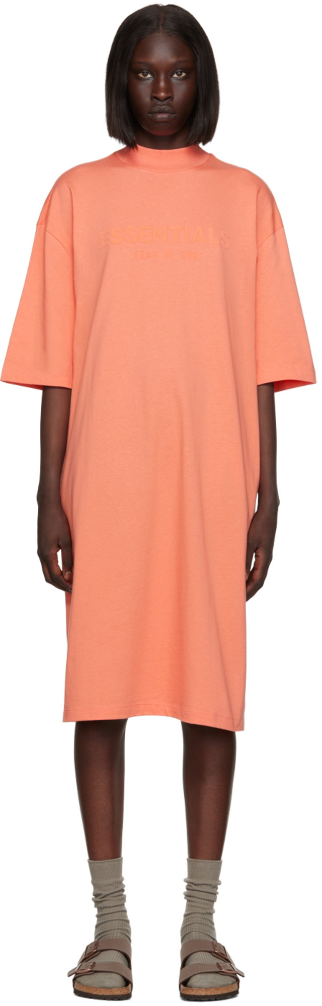Fear of God ESSENTIALS: Pink Short Sleeve Midi Dress | SSENSE