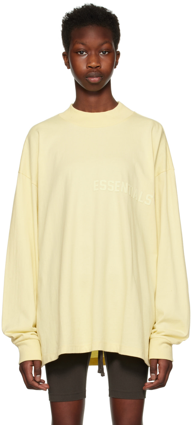 Fear of God ESSENTIALS: Yellow Flocked Long Sleeve T-Shirt | SSENSE