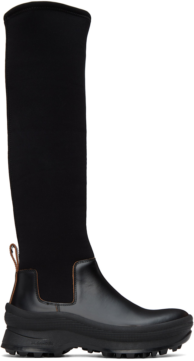 靴 jil sander belt long boots archive Jil Sander: Black Leather Tall Boots | SSENSE