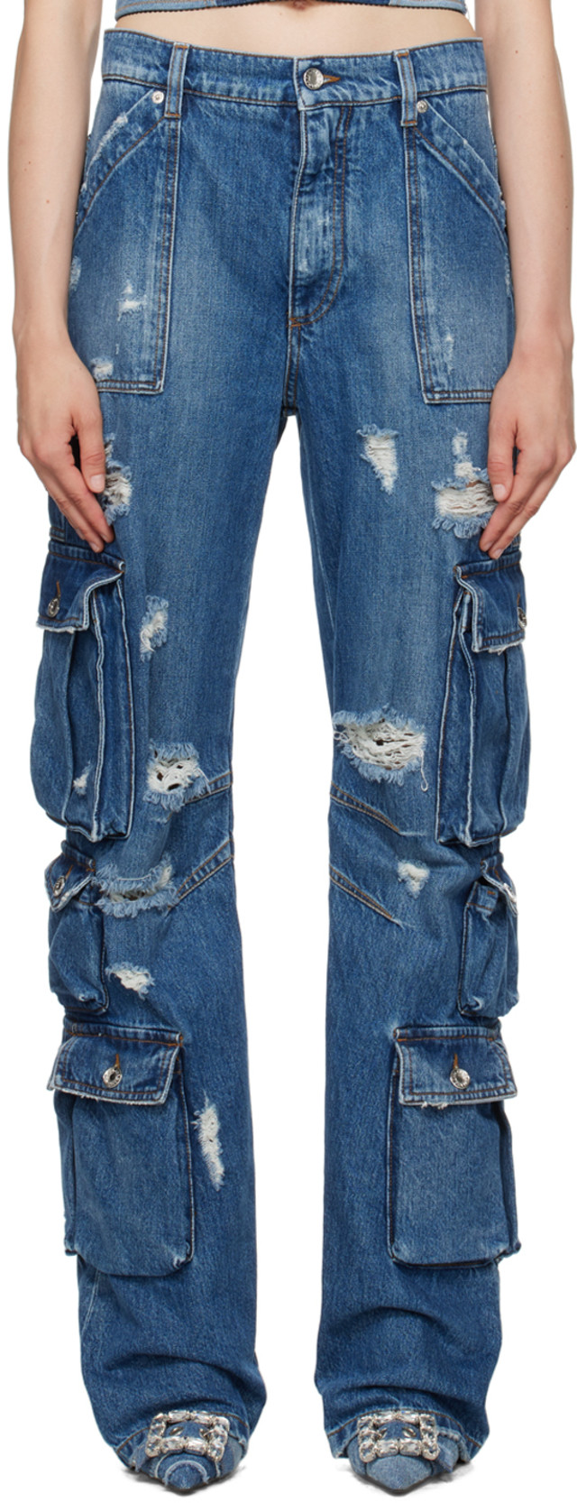 パンツ DOLCE&GABBANA Distressed jeans Dolce&Gabbana: Blue Distressed Jeans | SSENSE