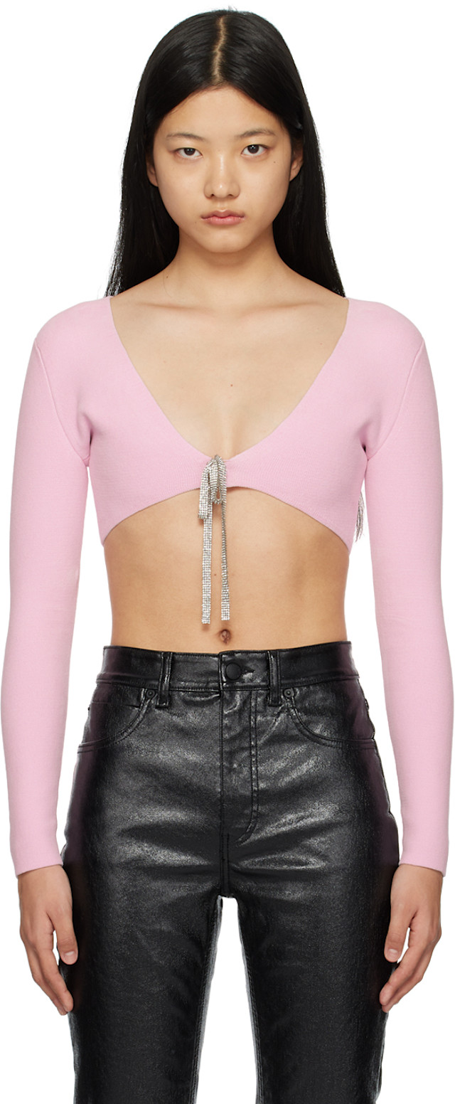 Alexander wang ピンクカーデ Alexander Wang: ピンク クロップド カーディガン | SSENSE 日本