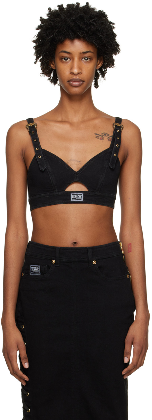 Versace Jeans Couture: Black Crop Denim Tank Top | SSENSE