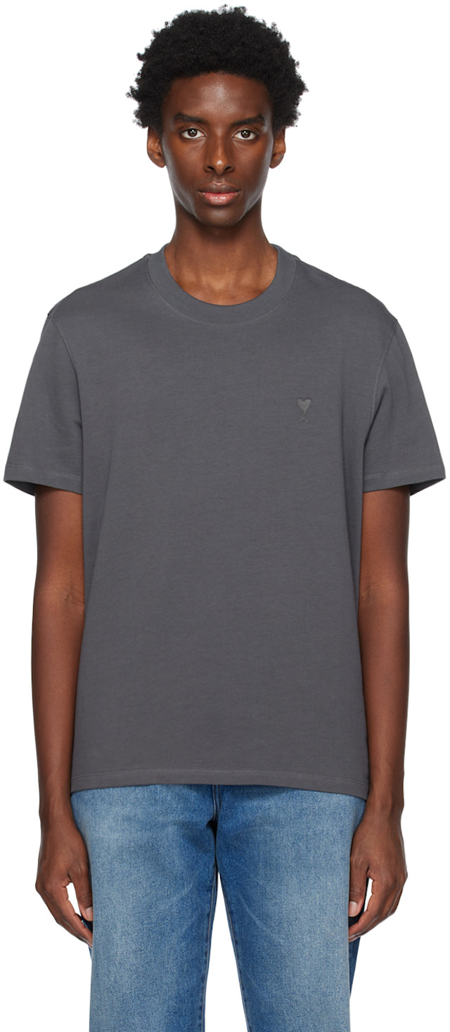 AMI Paris: Gray Ami de Cœur T-Shirt | SSENSE