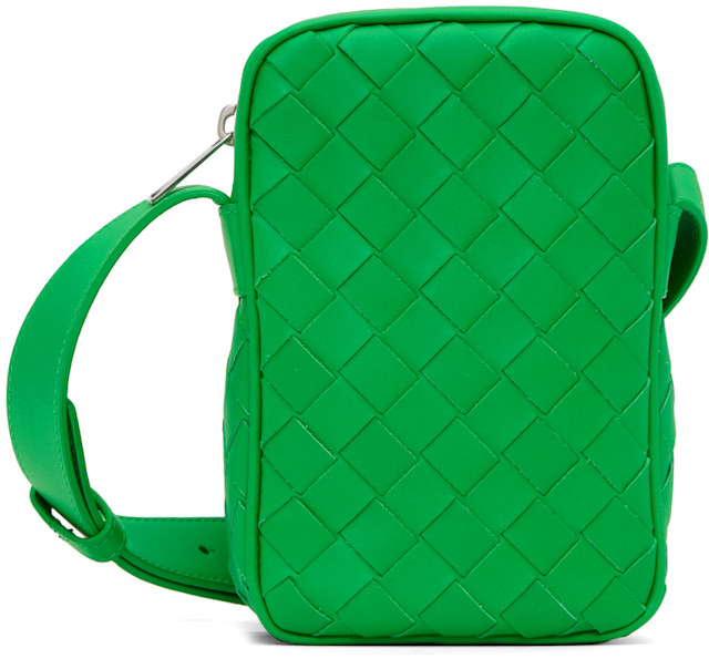 Bottega Veneta: Green Intrecciato Messenger Bag | SSENSE
